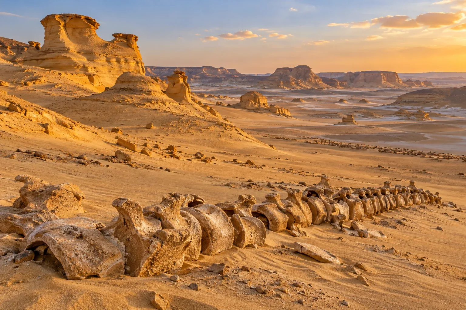 Atmosphärische Darstellung von Fossilien im Tal der Wale